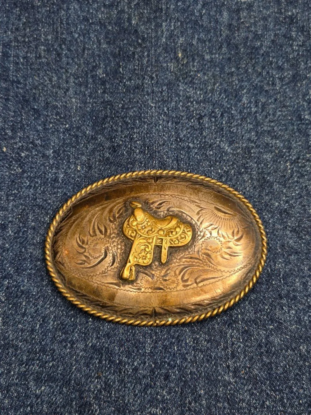 Vintage B-K Silversmith Hand Engraved Sterling Silver Front Saddle Belt Buckle